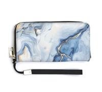 Jubonexis Marble Pale Indigo Gold PU Leather Clutch Long Bifold Wallet, Coin Purse Credit Pass Case, Durable Card-Holder Money Storage for Women Men