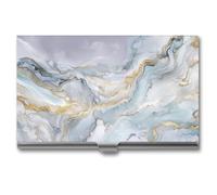 Jubonexis Marble Pattern Blue White Gold Vein Business Card Holder, Pocket Slim Metal Business Card Case for Women Men