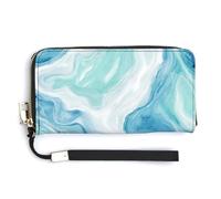 Jubonexis Marbled Texture Glacier Blue Snowy White PU Leather Clutch Long Bifold Wallet, Coin Purse Credit Pass Case, Durable Card-Holder Money Storage for Women Men