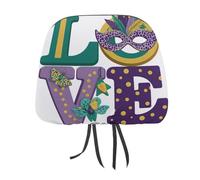 Jubonexis Mardi Gras LOVE Word Printed Car Headrest Cover,2 Pieces, Elastic Comfort Head Rest Cover for Women Men, Universal Fits Most Cars Van SUV Truck, Car Interior Decor Accessories