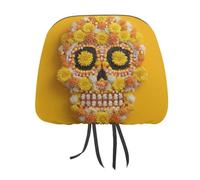 Jubonexis Marigolds And Candy Corn Skull Printed Car Headrest Cover,2 Pieces, Elastic Comfort Head Rest Cover for Women Men, Universal Fits Most Cars Van SUV Truck, Car Interior Decor Accessories