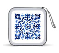 Jubonexis Mediterranean Blue and White Decorative Square T CD Case DVD Storage Case Portable for Car Home Travel