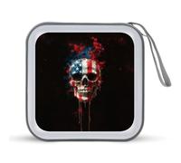 Jubonexis Melting Skull with American Flag Pattern CD Case DVD Storage Case Portable for Car Home Travel