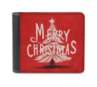 Jubonexis Merry Christams Tree on Red Soft PU Leather Bifold Wallet, Coin Purse Credit Pass Case, Durable Card-Holder Slim Billfold for Men Woman Money Storage