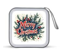 Jubonexis Merry Christmas and Holly Mistletoe CD Case DVD Storage Case Portable for Car Home Travel