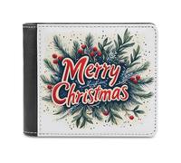 Jubonexis Merry Christmas and Holly Mistletoe Soft PU Leather Bifold Wallet, Coin Purse Credit Pass Case, Durable Card-Holder Slim Billfold for Men Woman Money Storage