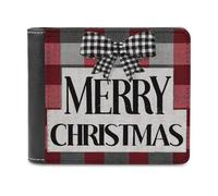 Jubonexis Merry Christmas Black White Checkered Bow Soft PU Leather Bifold Wallet, Coin Purse Credit Pass Case, Durable Card-Holder Slim Billfold for Men Woman Money Storage