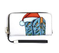 Jubonexis Merry Christmas Cowboy Boots with Santa Hat PU Leather Clutch Long Bifold Wallet, Coin Purse Credit Pass Case, Durable Card-Holder Money Storage for Women Men