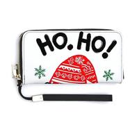 Jubonexis Merry Christmas Cute Red White Santa Hat PU Leather Clutch Long Bifold Wallet, Coin Purse Credit Pass Case, Durable Card-Holder Money Storage for Women Men
