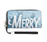 Jubonexis Merry Christmas in Silver Metallic Letters PU Leather Clutch Long Bifold Wallet, Coin Purse Credit Pass Case, Durable Card-Holder Money Storage for Women Men