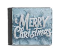 Jubonexis Merry Christmas in Silver Metallic Letters Soft PU Leather Bifold Wallet, Coin Purse Credit Pass Case, Durable Card-Holder Slim Billfold for Men Woman Money Storage