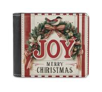 Jubonexis Merry Christmas Joy Bird Wreath Soft PU Leather Bifold Wallet, Coin Purse Credit Pass Case, Durable Card-Holder Slim Billfold for Men Woman Money Storage