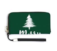 Jubonexis Merry Christmas on Green Tree Minimalistic PU Leather Clutch Long Bifold Wallet, Coin Purse Credit Pass Case, Durable Card-Holder Money Storage for Women Men