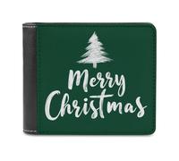 Jubonexis Merry Christmas on Green Tree Minimalistic Soft PU Leather Bifold Wallet, Coin Purse Credit Pass Case, Durable Card-Holder Slim Billfold for Men Woman Money Storage