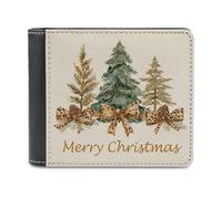 Jubonexis Merry Christmas Pine Tree Leopard Bow Soft PU Leather Bifold Wallet, Coin Purse Credit Pass Case, Durable Card-Holder Slim Billfold for Men Woman Money Storage