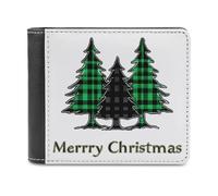 Jubonexis Merry Christmas Trees Black Green Plaid Pattern Soft PU Leather Bifold Wallet, Coin Purse Credit Pass Case, Durable Card-Holder Slim Billfold for Men Woman Money Storage