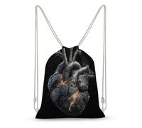Jubonexis Metal Gears Anatomical Human Heart Drawstring Backpack Canvas String Bag Lightweight Sports Gym Bag for Men Women