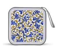 Jubonexis Metallic Gold Blue and White Pattern CD Case DVD Storage Case Portable for Car Home Travel