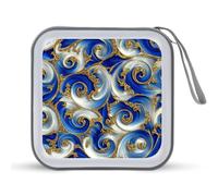 Jubonexis Metallic Gold Blue White Pattern CD Case DVD Storage Case Portable for Car Home Travel