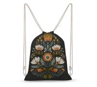 Jubonexis Mid-century Flowers Swedish Folk Art Drawstring Backpack Canvas String Bag Lightweight Sports Gym Bag for Men Women