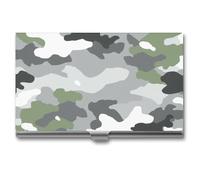 Jubonexis Military Camouflage Green Gray White Business Card Holder, Pocket Slim Metal Business Card Case for Women Men