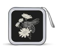 Jubonexis Minimal Bee with Daisy Flower CD Case DVD Storage Case Portable for Car Home Travel