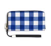 Jubonexis Minimal Blue and White Checker Pattern PU Leather Clutch Long Bifold Wallet, Coin Purse Credit Pass Case, Durable Card-Holder Money Storage for Women Men