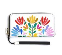 Jubonexis Minimal Colorful Mexican Flower Simple PU Leather Clutch Long Bifold Wallet, Coin Purse Credit Pass Case, Durable Card-Holder Money Storage for Women Men