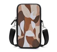 Jubonexis Minimal Flower Shapes in Brown Beige Abstract Crossbody Mobile Phone Bag Smartphone Bag With Adjustable Strap