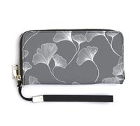 Jubonexis Minimal Line Art of Ginkgo PU Leather Clutch Long Bifold Wallet, Coin Purse Credit Pass Case, Durable Card-Holder Money Storage for Women Men