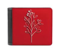 Jubonexis Minimal Mistletoe on Red Soft PU Leather Bifold Wallet, Coin Purse Credit Pass Case, Durable Card-Holder Slim Billfold for Men Woman Money Storage