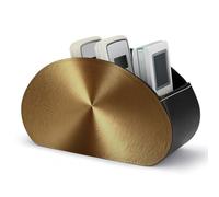 Jubonexis Minimalist Abstract Concentric Grain Metal Gold Remotes Control Holder with 5 Compartments Leather TV Remote Caddy Storage Box Desktop Organizer