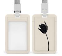 Jubonexis Minimalist an Abstract Tulip in Black ID Badge Holder Retractable Clip Card Holder Card Protector Name Badge Name Tag for Work Office Doctor Nurse