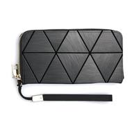 Jubonexis Minimalist Black Brushed Metal Triangular Mosaic PU Leather Clutch Long Bifold Wallet, Coin Purse Credit Pass Case, Durable Card-Holder Money Storage for Women Men