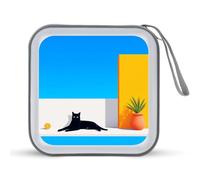 Jubonexis Minimalist Black Cat Laying CD Case DVD Storage Case Portable