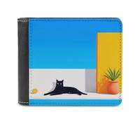 Jubonexis Minimalist Black Cat Laying Soft PU Leather Bifold Wallet, Coin Purse Credit Pass Case, Durable Card-Holder Slim Billfold for Men Woman Money Storage