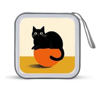 Jubonexis Minimalist Black Cat on Orange Ball CD Case DVD Storage Case Portable
