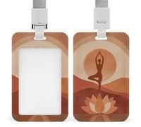 Jubonexis Minimalist Boho Abstract Yoga Pose Lotus Flower ID Badge Holder Retractable Clip Card Holder Card Protector Name Badge Name Tag for Work Office Doctor Nurse