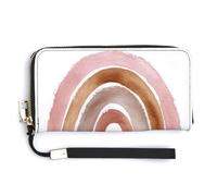 Jubonexis Minimalist Boho Rainbow Pink Beige Tones PU Leather Clutch Long Bifold Wallet, Coin Purse Credit Pass Case, Durable Card-Holder Money Storage for Women Men