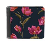 Jubonexis Minimalist Botanical Tulips Soft PU Leather Bifold Wallet, Coin Purse Credit Pass Case, Durable Card-Holder Slim Billfold for Men Woman Money Storage