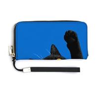 Jubonexis Minimalist Cat is Reaching Up PU Leather Clutch Long Bifold Wallet, Coin Purse Credit Pass Case, Durable Card-Holder Money Storage for Women Men