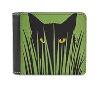 Jubonexis Minimalist Cat Peeking Through Grass Soft PU Leather Bifold Wallet, Coin Purse Credit Pass Case, Durable Card-Holder Slim Billfold for Men Woman Money Storage