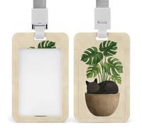 Jubonexis Minimalist Cat Sleeping in The Monstera Pot ID Badge Holder Retractable Clip Card Holder Card Protector Name Badge Name Tag for Work Office Doctor Nurse