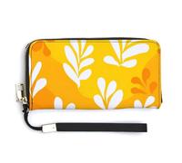 Jubonexis Minimalist Gradient Yellow Orange White Flower PU Leather Clutch Long Bifold Wallet, Coin Purse Credit Pass Case, Durable Card-Holder Money Storage for Women Men