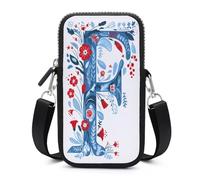 Jubonexis Minimalist Letter F with Folk Art Florals Crossbody Mobile Phone Bag Smartphone Bag With Adjustable Strap black