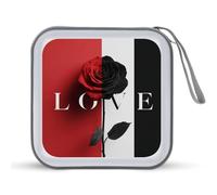 Jubonexis Minimalist Love Red Black Rose CD Case DVD Storage Case Portable for Car Home Travel