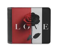 Jubonexis Minimalist Love Red Black Rose Soft PU Leather Bifold Wallet, Coin Purse Credit Pass Case, Durable Card-Holder Slim Billfold for Men Woman Money Storage