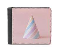 Jubonexis Minimalist Pastel Striped Party Hat Soft PU Leather Bifold Wallet, Coin Purse Credit Pass Case, Durable Card-Holder Slim Billfold for Men Woman Money Storage