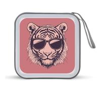 Jubonexis Minimalist Tiger Wearing Sunglasses CD Case DVD Storage Case Portable for Car Home Travel