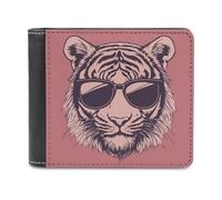 Jubonexis Minimalist Tiger Wearing Sunglasses Soft PU Leather Bifold Wallet, Coin Purse Credit Pass Case, Durable Card-Holder Slim Billfold for Men Woman Money Storage